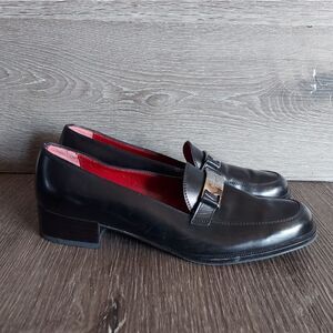 Salvatore Ferragamo Loafers Sport Black Leather Low Heel Dress Silver Loafer 5.5